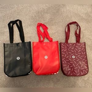 Lululemon Reusable Shopping Tote Bag Lot - 3 Bags - Black, Red, Maroon